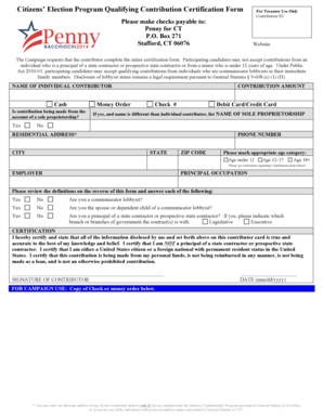 Connecticut Citizens' Election Program Contribution Certification Form
