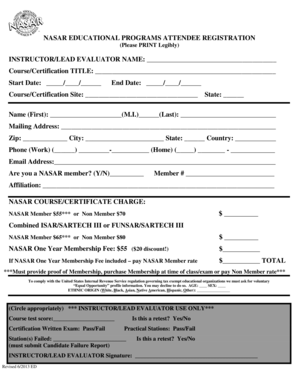 NASAR Educational Programs Attendee Registration Form