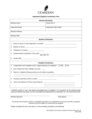 Dependent Eligibility Certification Form