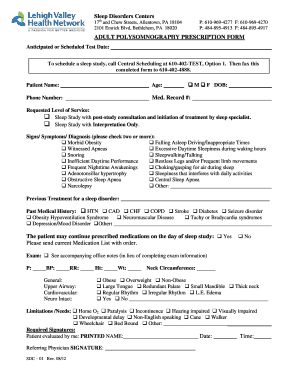 Adult Polysomnography Prescription Form