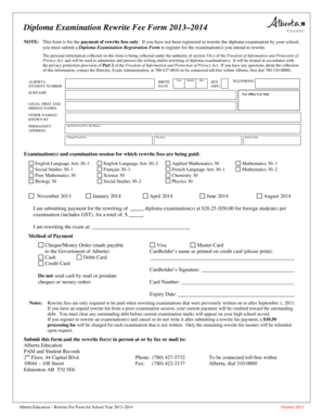 Alberta Diploma Examination Rewrite Fee Form