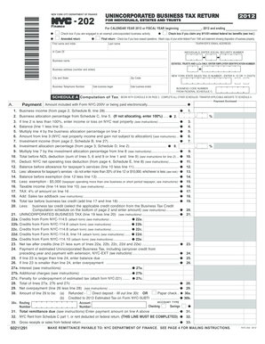 New York City Unincorporated Business Tax Return 2012