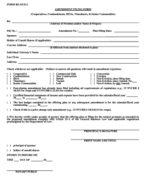 New York Amendment Filing Form for Cooperatives and Condominiums