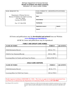 Michigan Child Care Forms Request