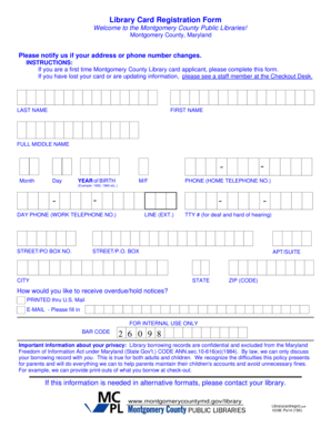 Montgomery County Library Card Registration Form