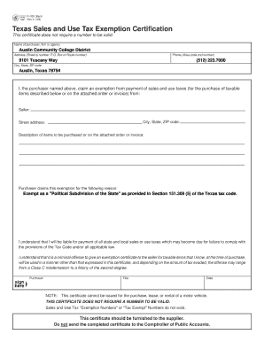 Texas Sales and Use Tax Exemption Certification