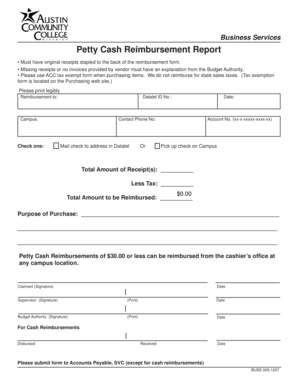 Petty Cash Reimbursement Report
