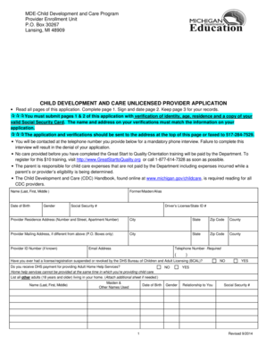Michigan Child Development and Care Unlicensed Provider Application