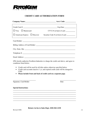 Credit Card Authorization Form
