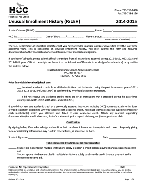 Unusual Enrollment History Form