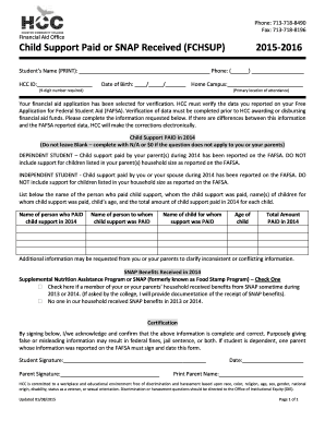 Child Support Paid or SNAP Received Verification Form