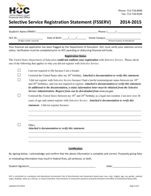 Selective Service Registration Statement