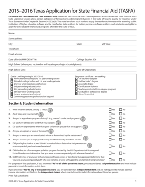 2015–2016 Texas Application for State Financial Aid