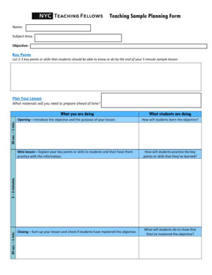 Teaching Sample Planning Form