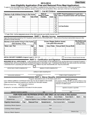 Iowa Free and Reduced Price Meal Application