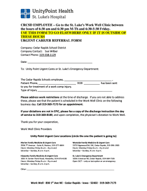 Work Comp Injury Referral Form