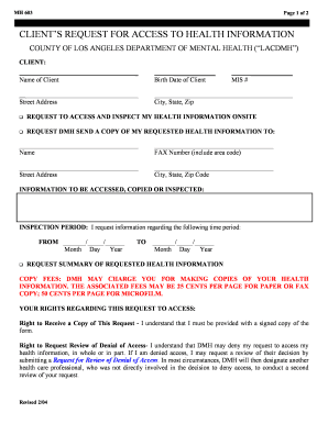 Client's Request for Access to Health Information
