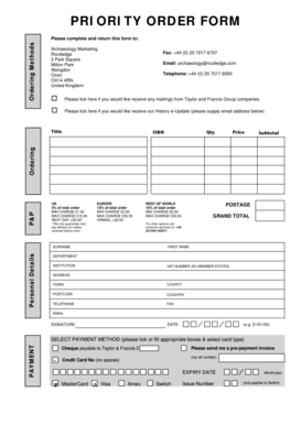 Archaeology Marketing Priority Order Form