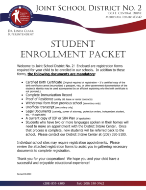 Joint School District No. 2 Student Enrollment Form