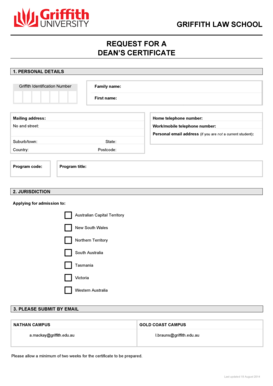 Request for a Dean's Certificate. Request for an official letter form - griffith edu