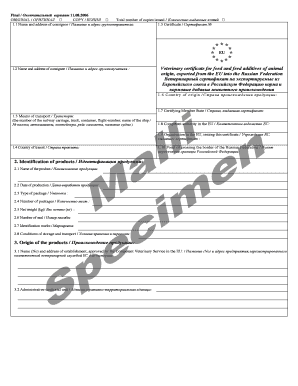 Veterinary Certificate for Feed and Feed Additives