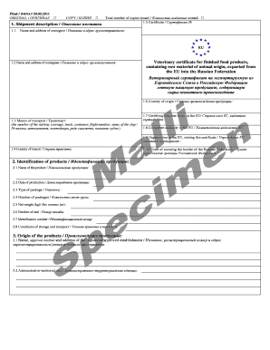 Veterinary Certificate for EU Food Exports to Russia
