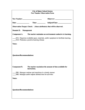 New Teacher Observation Form