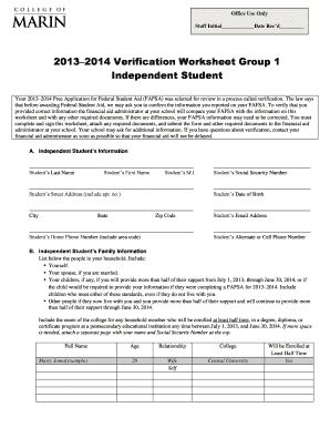 2013–2014 Verification Worksheet Group 1