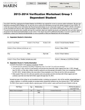 2013–2014 Verification Worksheet Group 1