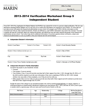 2013–2014 Verification Worksheet Group 5