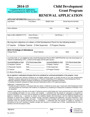 California Child Development Grant Renewal Application