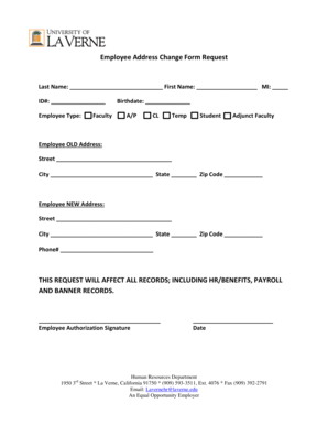 Employee Address Change Form Request