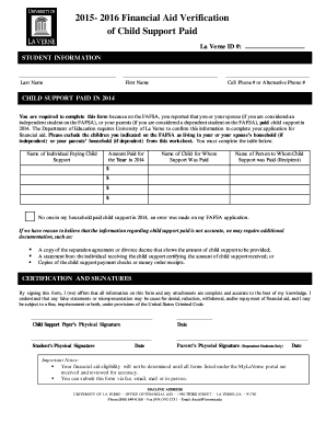 Financial Aid Verification of Child Support Paid