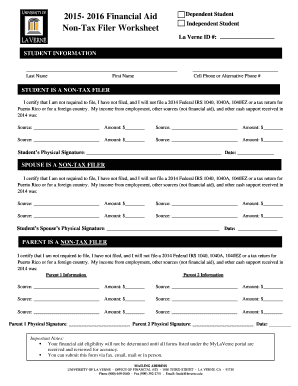 Financial Aid Non-Tax Filer Form