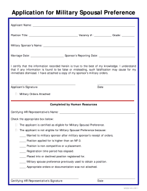 Application for Military Spousal Preference