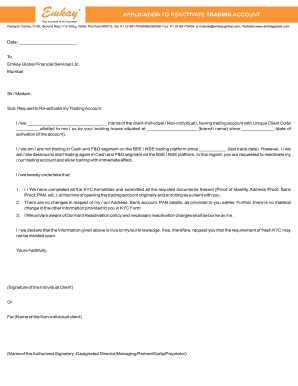 Application to Reactivate Trading Account