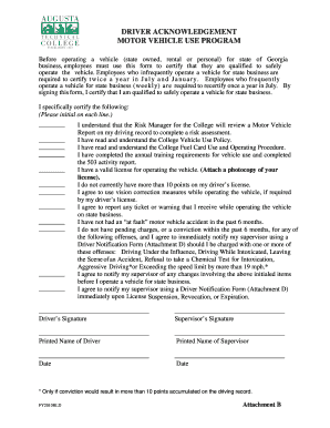 Driver Acknowledgement Form