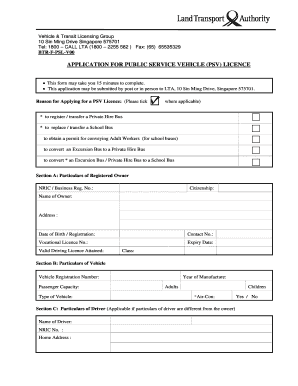 Application for Public Service Vehicle Licence