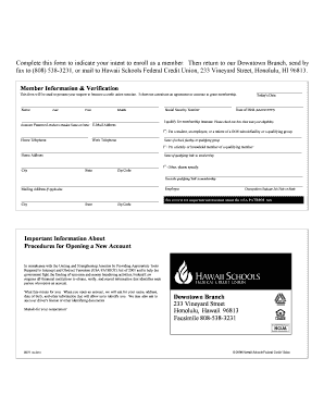 Hawaii Schools Federal Credit Union Membership Application