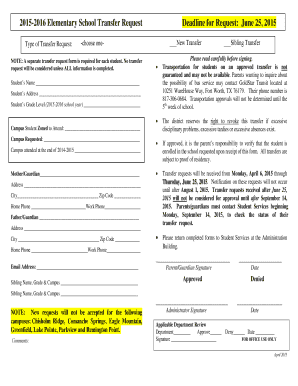 Elementary School Transfer Request Form