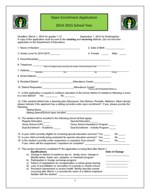 2014-2015 School Enrollment Application
