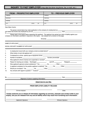 Inquiry to Past Employer Form