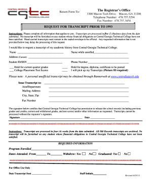 Central Georgia Technical College Transcript Request Form