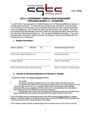 2013-14 Dependent Verification Worksheet