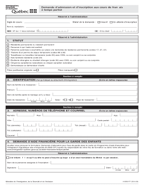 Demande d’admission et d’inscription aux cours de français à temps partiel