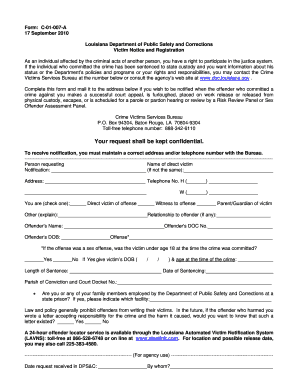 Louisiana Victim Notice and Registration Form