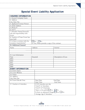 Special Event Liability Application