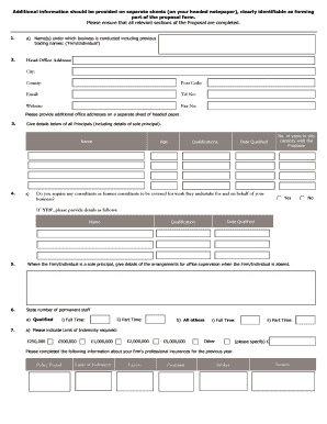 Professional Indemnity Insurance Proposal Form for Surveyors