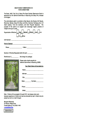 Scout Sunday Observance Patch Order Form