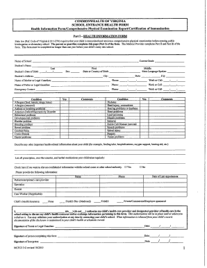 Virginia School Entrance Health Form